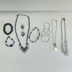 Chic Silver, Blue & Black Costume Jewelry Assortment‎